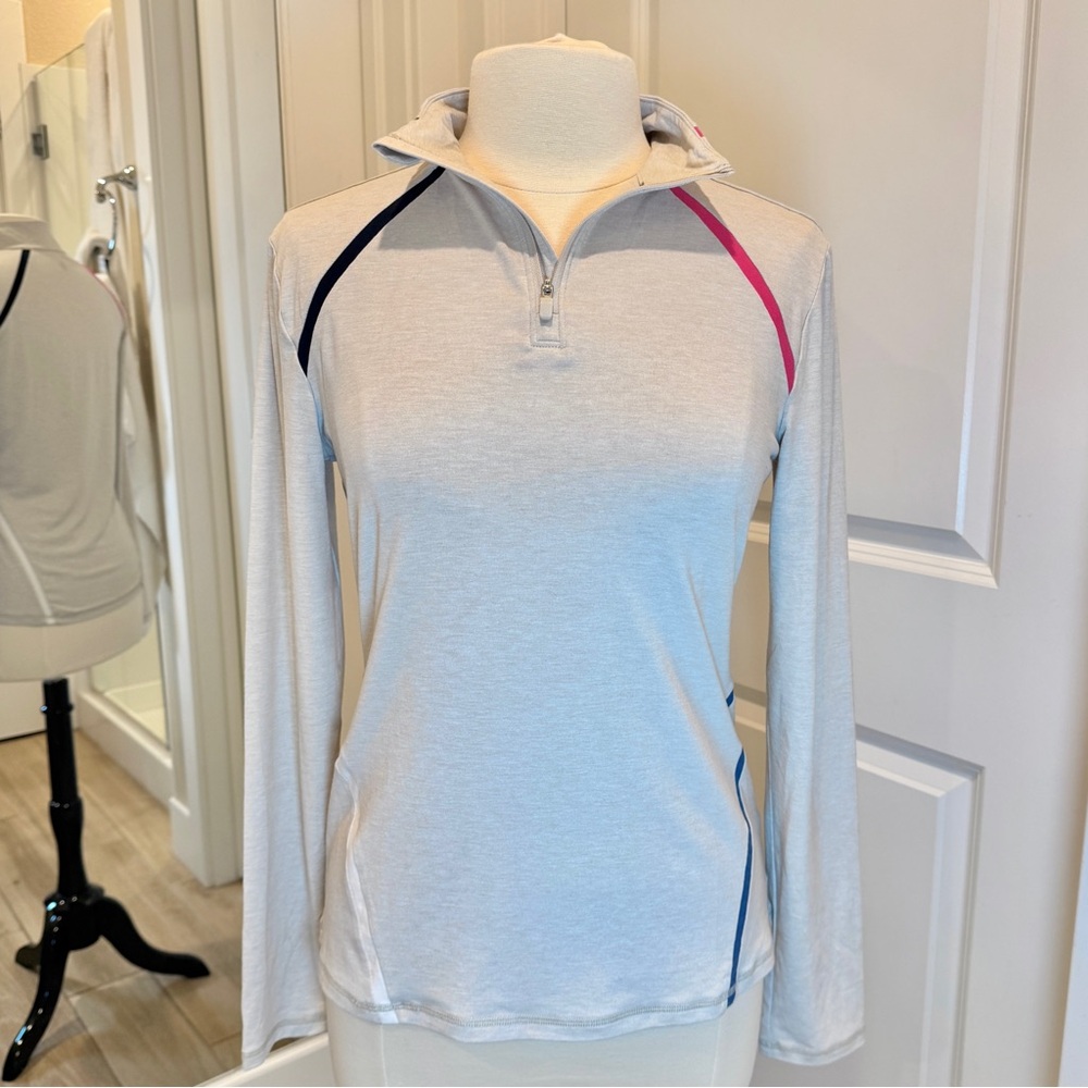 G/FORE Color Block Luxe Staple Quarter-Zip Golf Pullover Heather Gray, Size M
